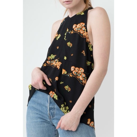 ALC Black Floral Stuart Silk Tank Top - Picture 1 of 5